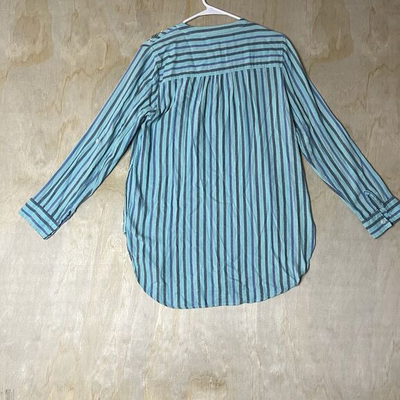 Soft Surroundings Tortola Tunic Top Turquoise Stripe Split V-Neck Beaded Sz S - Picture 3 of 9